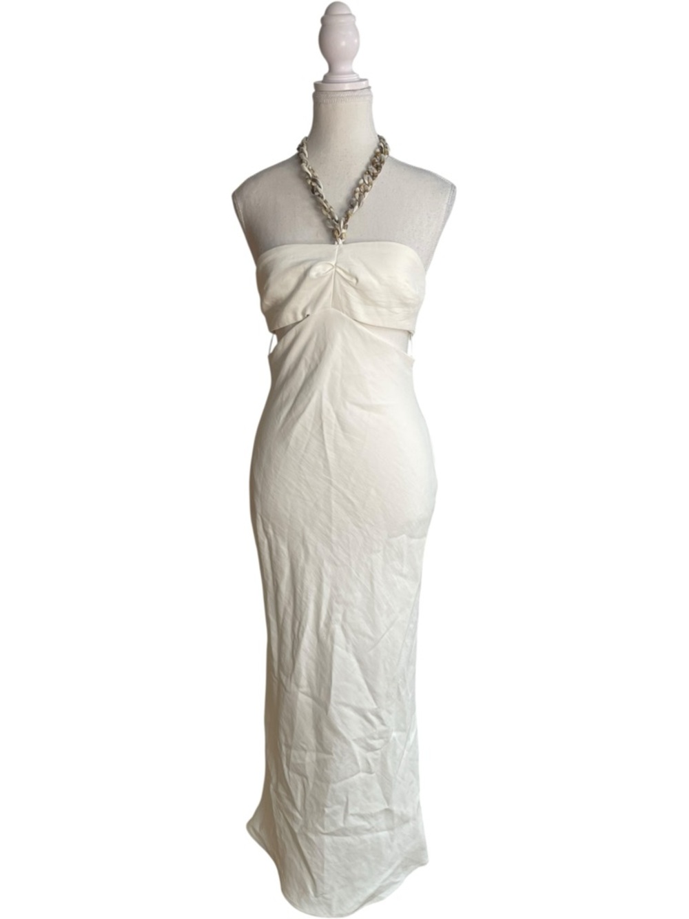 Zara Cream Strapless Midi Dress with Chain Detail